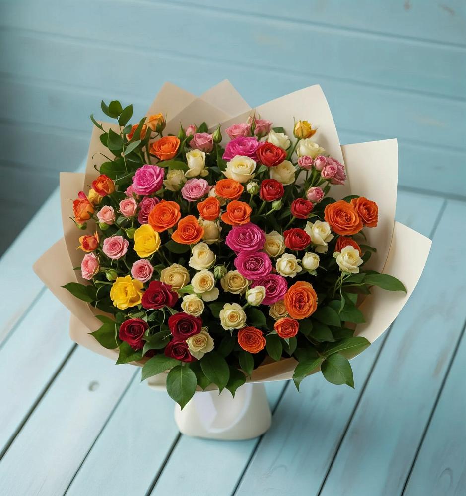 Букет Микс из разноцветных кустовых роз в Мордвес