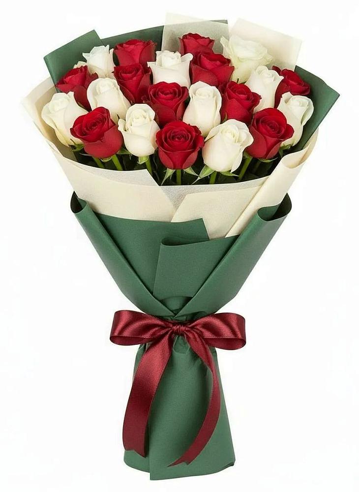 Букет Микс из красных и белых роз в Мордвес