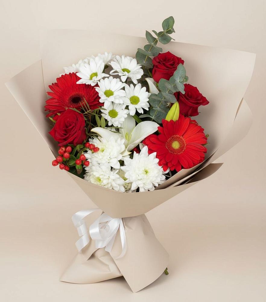 Букет цветов из: Розы, Хризантемы, Герберы и Лилии в Мордвес