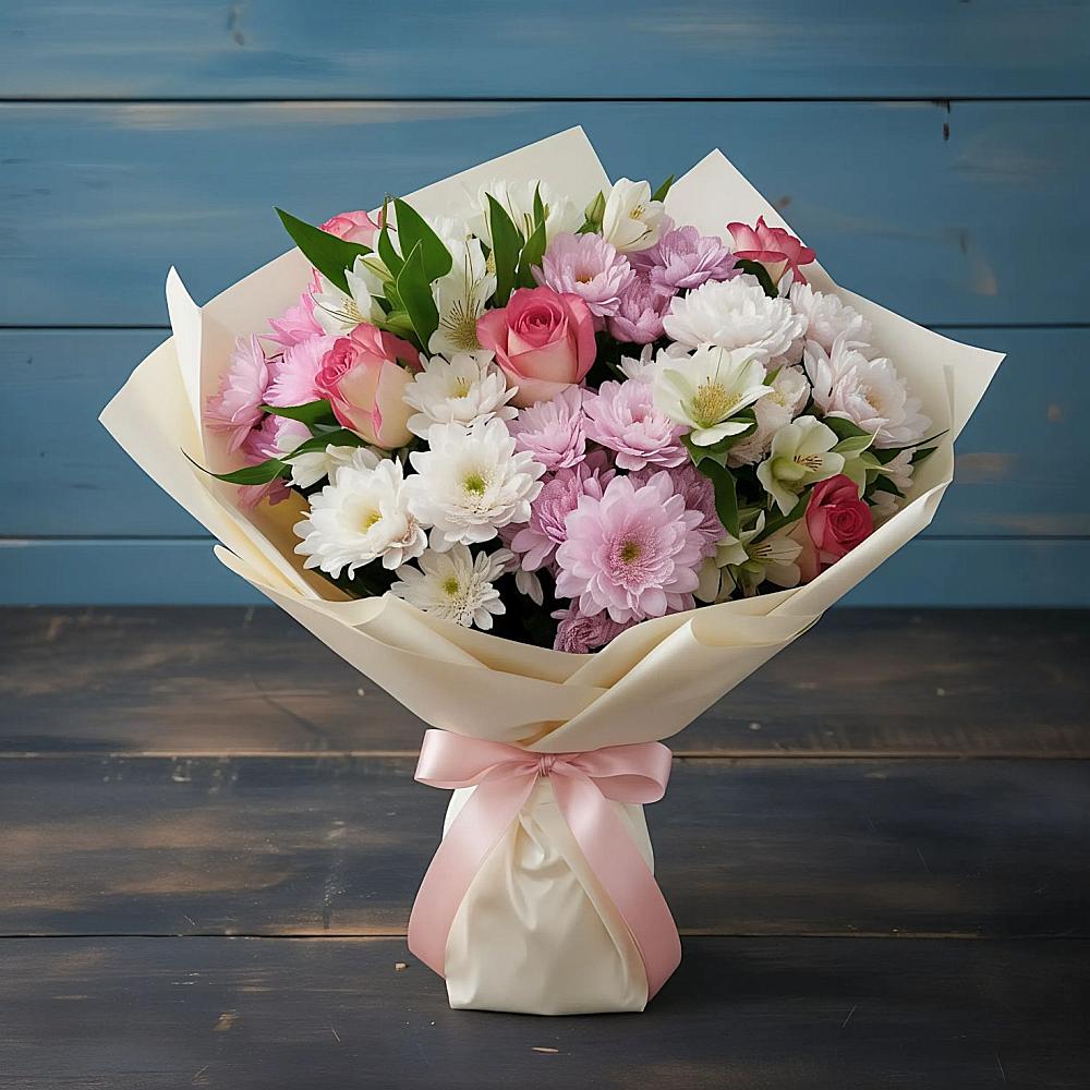 Букет цветов из: Хризантемы, Альстромерии и Розы в Мордвес